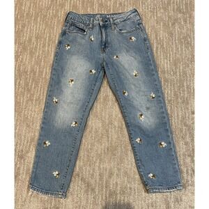 GAP Girls Jeans with Embroidered Flowers Size 10, adjustable waist